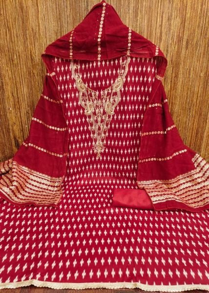 Unstitched Cotton Dress Material with Embroidery Comfortable Bottom, Rich Dupatta Set Color Set Matching Dress Material Wholesale