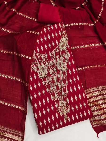 Unstitched Cotton Dress Material with Embroidery Comfortable Bottom, Rich Dupatta Set Color Set Matching Dress Material Wholesale