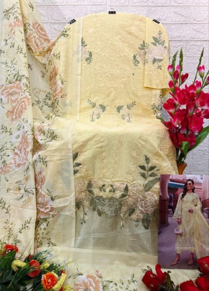 Unstitched Luxury Lawn Suit Self Embroidery & Patch Detailing New Pakistani Collection Pakistani Suits Wholesale