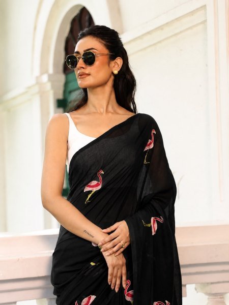 Upscale Black Designer Soft Chanderi Cotton Saree with Fancy Tassels Pallu at Manufacturer  Printed Cotton Sarees Wholesale