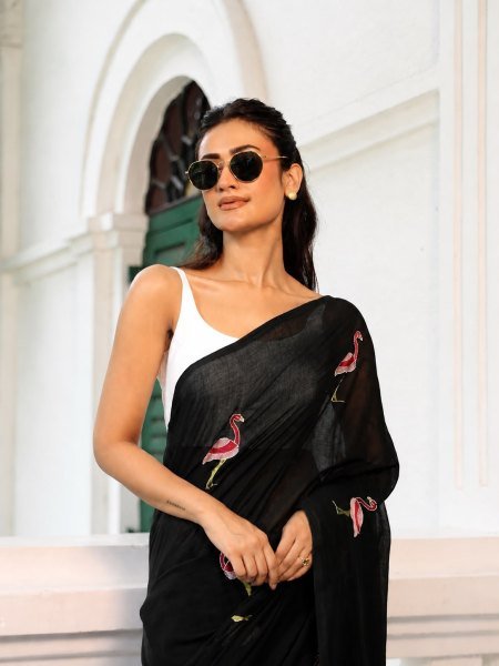Upscale Black Designer Soft Chanderi Cotton Saree with Fancy Tassels Pallu at Manufacturer  Printed Cotton Sarees Wholesale
