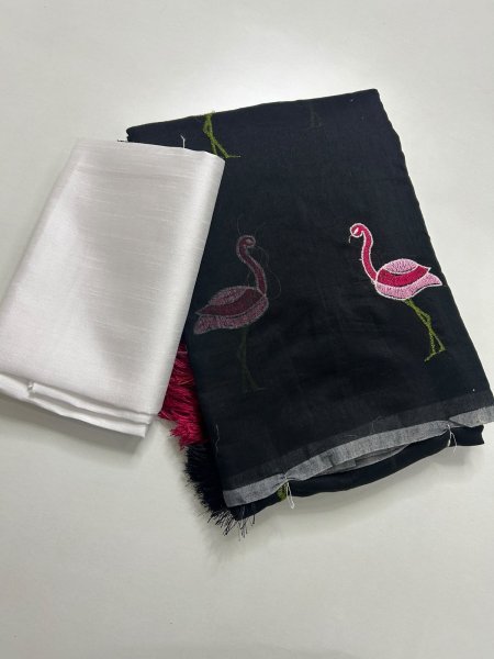 Upscale Black Designer Soft Chanderi Cotton Saree with Fancy Tassels Pallu at Manufacturer  Printed Cotton Sarees Wholesale