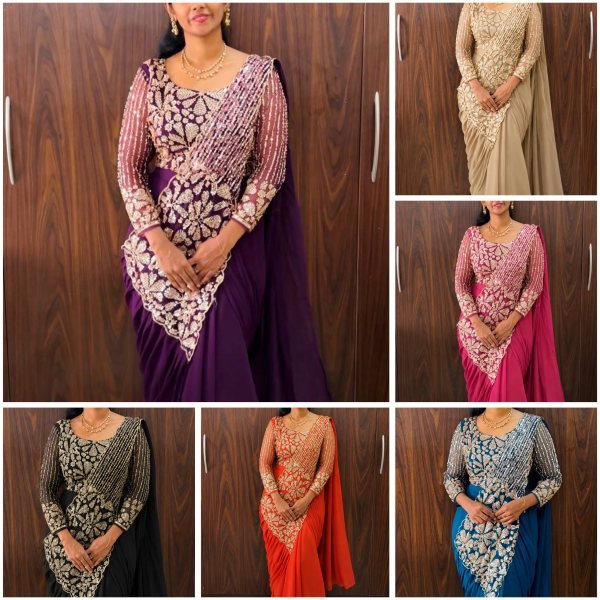 Upscale Cream Designer Ready to Wear Faux Georgette Saree for Wedding Wear Ready To Wear Saree 