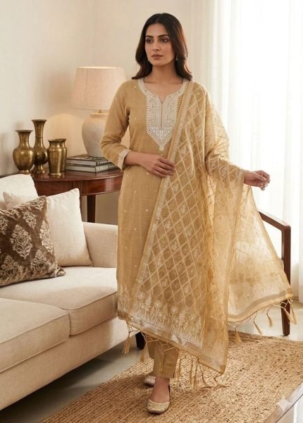 Upscale Cream Pichwai Weaving Suit Set for Boutique and Reseller Buyers Cotton Dress Material