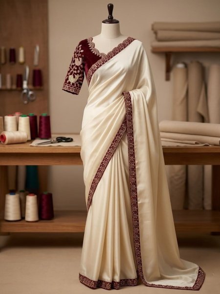 Upscale Cream Women s Rangoli Sequence Embroidered Saree At Wholesale Sarees 