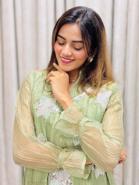 Upscale Green Premium Rich Salsa Top and Palazzo Set with Cotton Lining CO ORD Sets