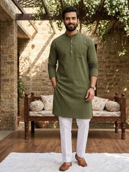Upscale Green Pure Cotton Kurta for Men at Manufacturer Price Mens Wear
