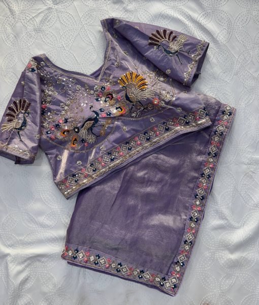 Upscale Lavender Stylish Satin Silk Saree with Sequins Work Designer Wedding Sarees Wholesale