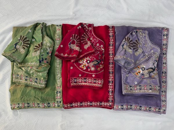 Upscale Lavender Stylish Satin Silk Saree with Sequins Work Designer Wedding Sarees Wholesale