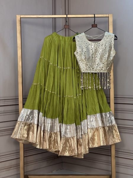 Upscale Parrot Green Festive Wear Rayon Lehenga Choli with Standard Frill Stitching For Bulk Order 