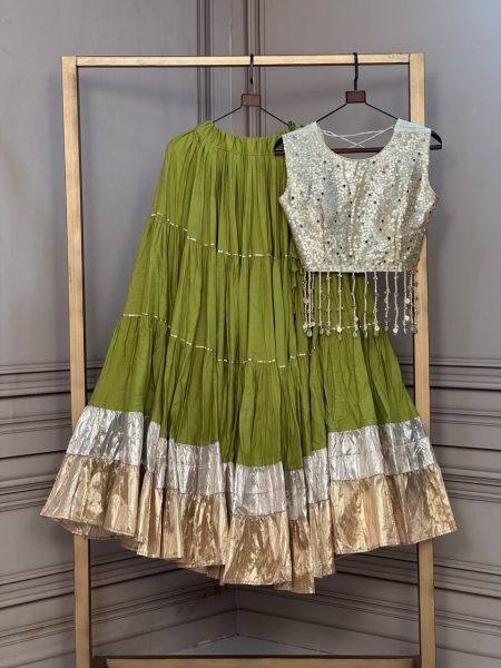Upscale Parrot Green Festive Wear Rayon Lehenga Choli with Standard Frill Stitching For Bulk Order Navratri Lehnega Choli