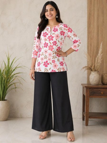 Upscale Pink Flowers Stylish Printed Co Ord Set for Modern Women 