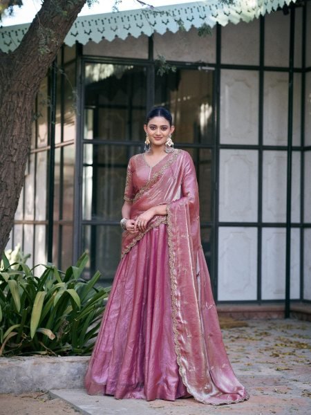 Upscale Pink Thread Embroidery Lehenga with Lace Work for Wedding  Lehenga