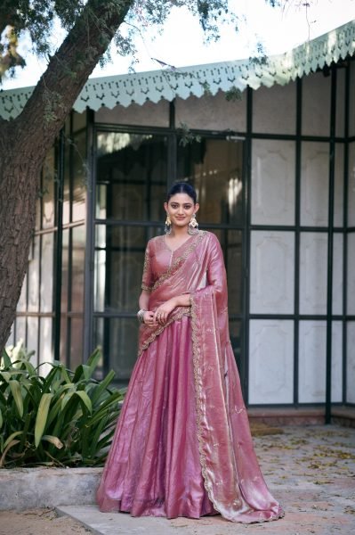 Upscale Pink Thread Embroidery Lehenga with Lace Work for Wedding Designer Lehenga Choli