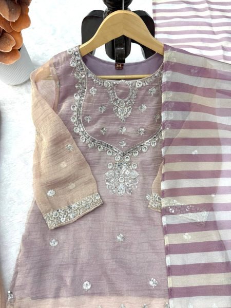 Upscale Purple Designer Salsa Silk Top Sharara Set with Sequin Work for Festival Ready To Wear Collection