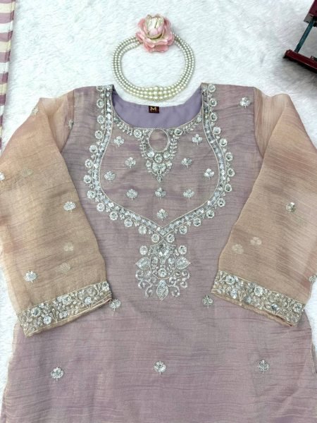 Upscale Purple Designer Salsa Silk Top Sharara Set with Sequin Work for Festival Ready To Wear Collection