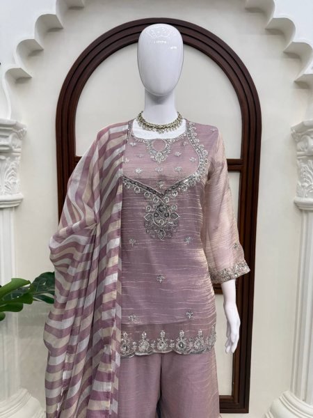 Upscale Purple Designer Salsa Silk Top Sharara Set with Sequin Work for Festival Ready To Wear Collection