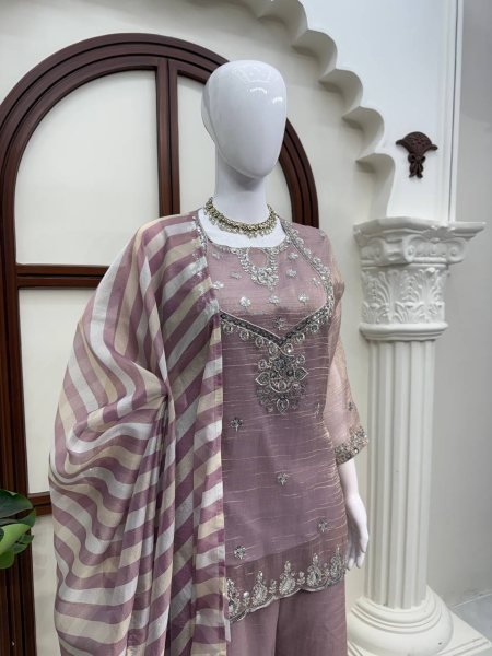 Upscale Purple Designer Salsa Silk Top Sharara Set with Sequin Work for Festival Ready To Wear Collection