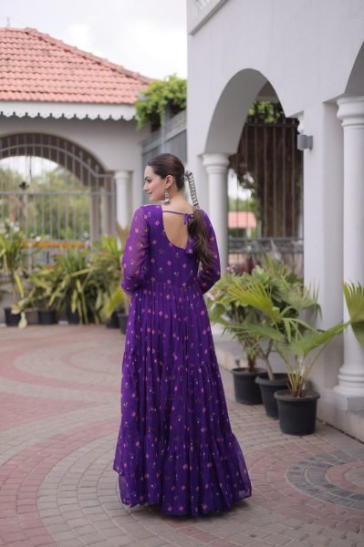 Upscale Purple Premium Faux Georgette Laheriya Print Gown for Garba and Dandiya Anarkali Kurtis 