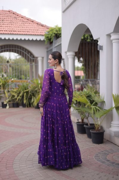 Upscale Purple Premium Faux Georgette Laheriya Print Gown for Garba and Dandiya Anarkali Kurtis 