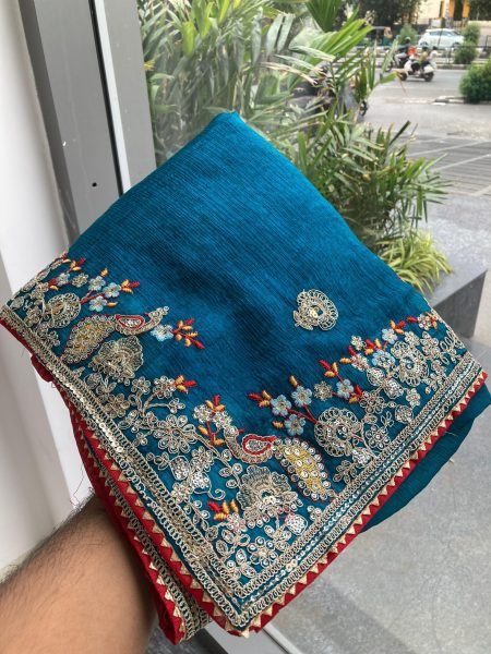 Upscale Rama Fendy Chiffon Silk Saree with Embroidered Border and Blouse For Wedding Silk Sarees Wholesale
