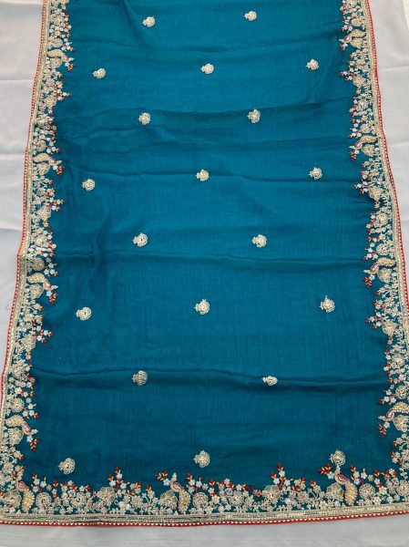Upscale Rama Fendy Chiffon Silk Saree with Embroidered Border and Blouse For Wedding Silk Sarees Wholesale