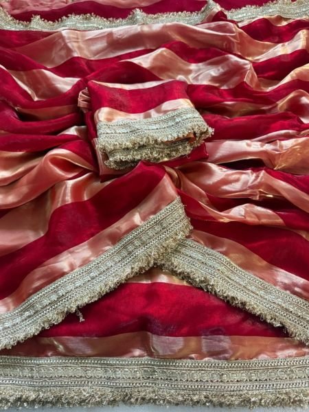 Upscale Red Color Satin Silk Saree with 5 5 Meter Length For Diwali Festival Sarees 
