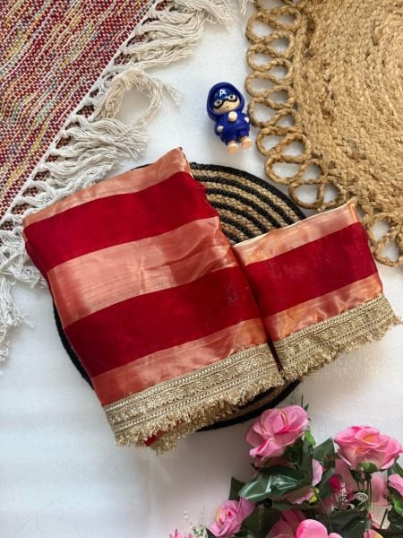 Upscale Red Color Satin Silk Saree with 5 5 Meter Length For Diwali Festival Silk Sarees Wholesale