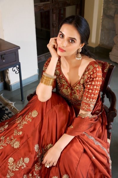 Upscale Rust Orange Rangoli Silk Lehenga Choli With Gold Thread And Sequin Embroidery Designer Lehenga Choli