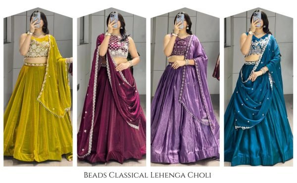Upscale Teal Blue Women's Fendy Silk Lehenga Choli with Heavy Beads Work for Bridal Wear Designer Lehenga Choli