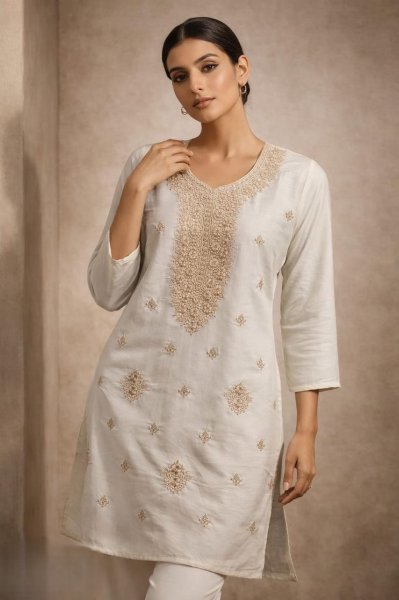 Upscale White Rayon A Line Embroidered Kurti Pant Set for Summer Wear Embroidery Kurtis 