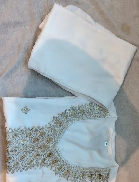 Upscale White Rayon A Line Embroidered Kurti Pant Set for Summer Wear Embroidery Kurtis 