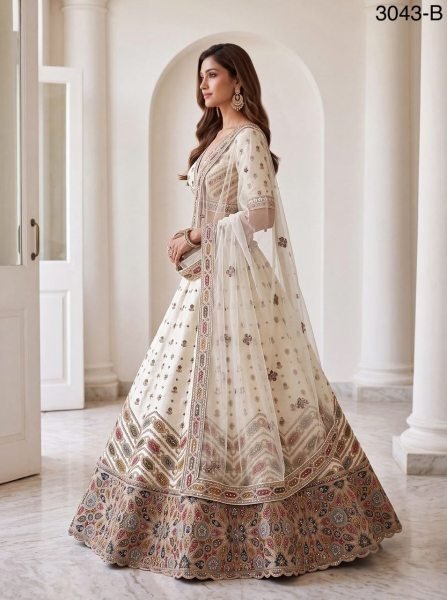 Upscale White Slub Silk Bridal Lehenga Choli with Gotta Patti  Dori Zari Embroidery and Mirror Work Bridal Lehenga Choli