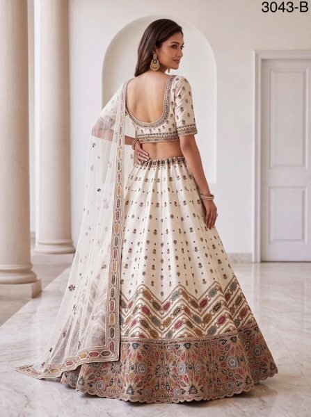 Upscale White Slub Silk Bridal Lehenga Choli with Gotta Patti  Dori Zari Embroidery and Mirror Work Bridal Lehenga Choli