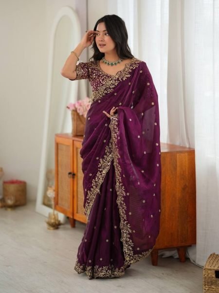 Upscale Wine Heavy Fendy Silk Saree with Sequin Embroidery Work at Manufacturer  Sarees 