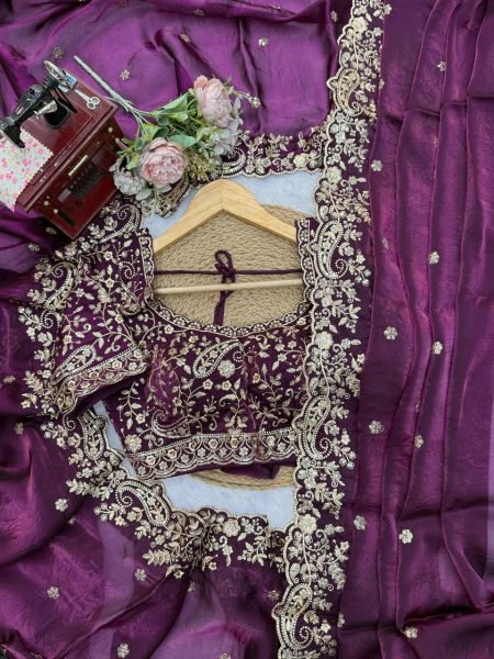 Upscale Wine Heavy Fendy Silk Saree with Sequin Embroidery Work at Manufacturer  Silk Sarees Wholesale