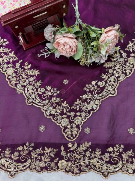 Upscale Wine Heavy Fendy Silk Saree with Sequin Embroidery Work at Manufacturer  Silk Sarees Wholesale
