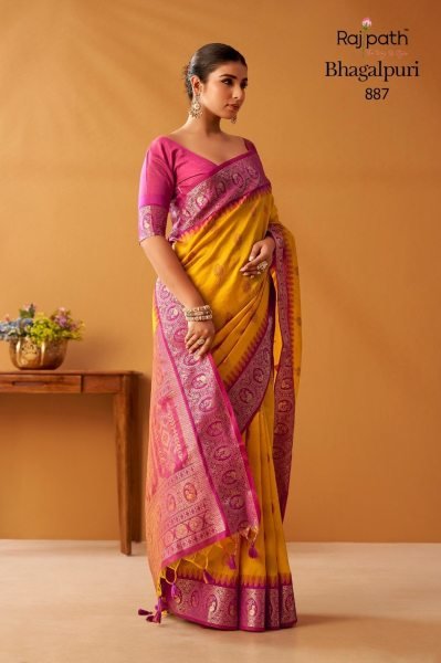 Upscale Yellow Pink Women's Modal Cotton Saree with Premium Pochampally Design Printed Cotton Sarees Wholesale
