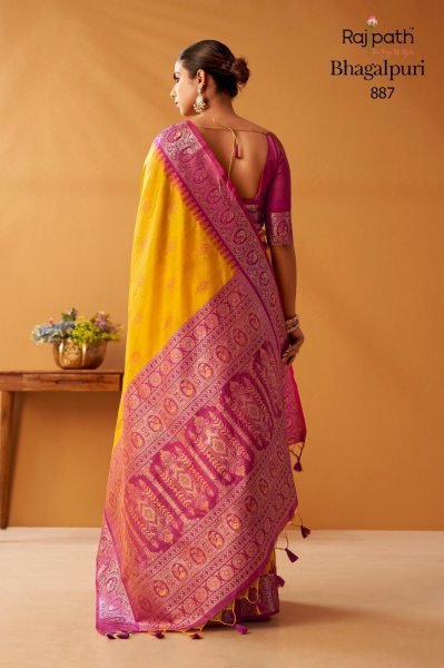 Upscale Yellow Pink Women's Modal Cotton Saree with Premium Pochampally Design Printed Cotton Sarees Wholesale
