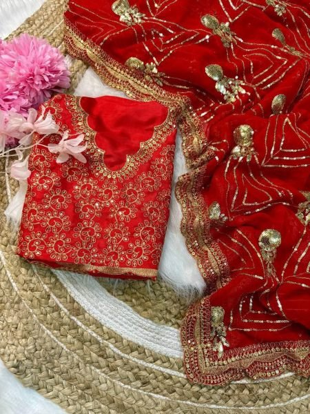 Urvashi Rautela in Glam Red Georgette Saree  Zari  & Sequin Bridal Look Bollywood Fancy Sarees Wholesale