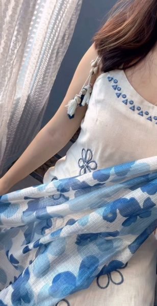 v Blue Party Wear Rayon Slub Suit Set with Digital Print Dupatta For Festival Wear Embroidery Kurtis 