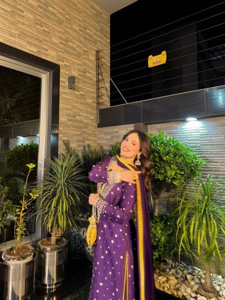 V Neck Purple Embroidered Chinon Straight Cut Suit Wholesale Rate Ready To Wear Collection