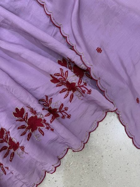 Intuitive Purple Designer Mul Chanderi Gown with Sequence Pipe Embroidery at Wholesale Rate Ready To Wear Collection