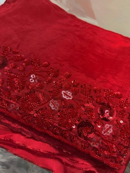 Valentine Special Red Satin Silk Designer Saree with Embroidered Blouse And Thread Cutwork Border Bollywood Fancy Sarees Wholesale
