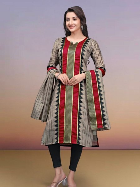 Velmora Grey Kanchi Cotton Jacquard Kurti Set with Dupatta for Daily Wear Cotton Kurtis Wholesale
