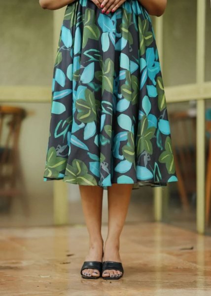 Versatile Black Blue Green Abstract Floral A Line Dress for Women Western Ladies Top Wholesale