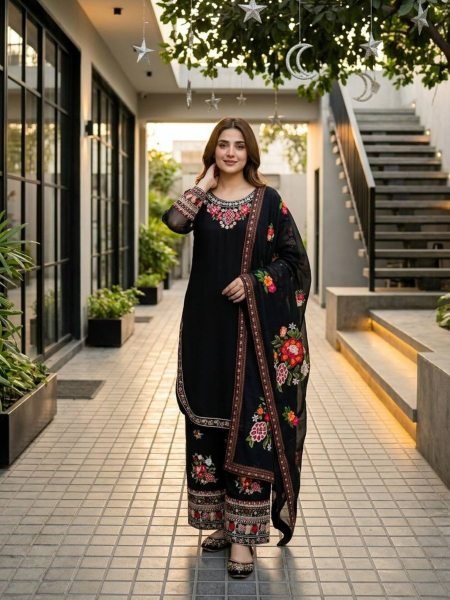 Vibrant Black Faux Georgette Salwar Suit with Designer Dupatta For Party Wear 