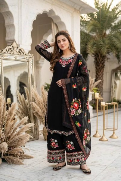 Vibrant Black Faux Georgette Salwar Suit with Designer Dupatta For Party Wear Ready To Wear Collection