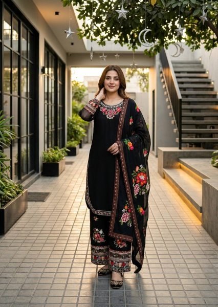 Vibrant Black Faux Georgette Salwar Suit with Designer Dupatta For Party Wear Ready To Wear Collection