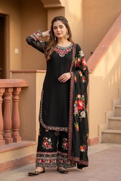 Vibrant Black Faux Georgette Salwar Suit with Designer Dupatta For Party Wear Ready To Wear Collection